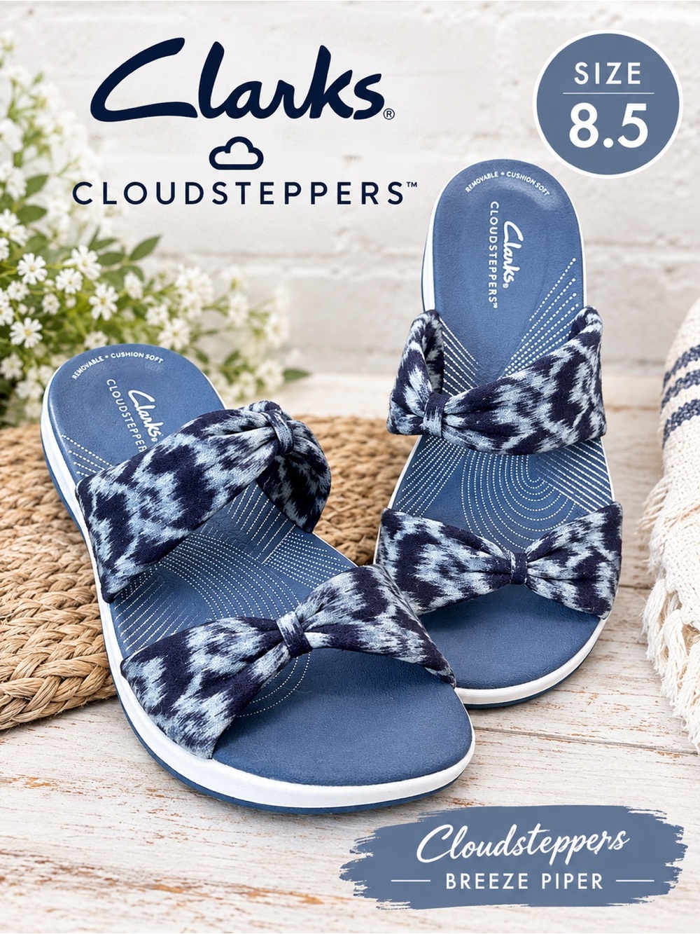 Clarks Cloudsteppers Arla Coast Slide Sandals – Blue – Women’s 8.5